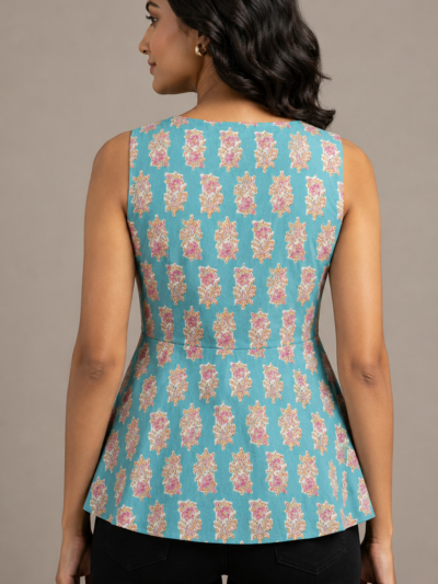 BLUE BLOSSOM PEPLUM TOP