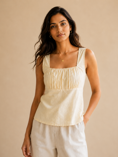 BUTTER YELLOW SLEEVELESS COTTON TOP