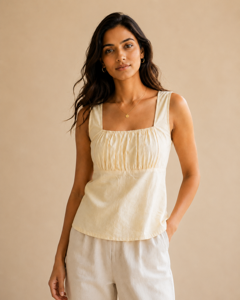 BUTTER YELLOW SLEEVELESS COTTON TOP