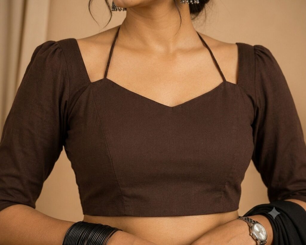 Chocolate Brown Sweetheart Neck Blouse