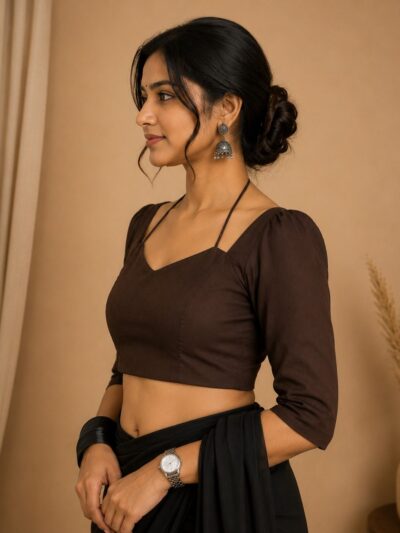 Chocolate Brown Sweetheart Neck Blouse