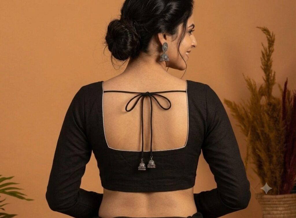Classic Black Deep Scoop Neck Blouse
