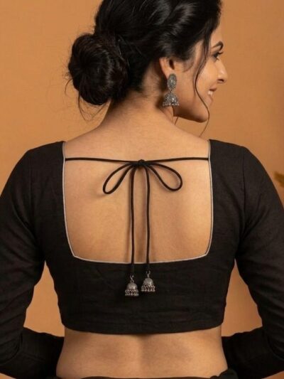 Classic Black Deep Scoop Neck Blouse