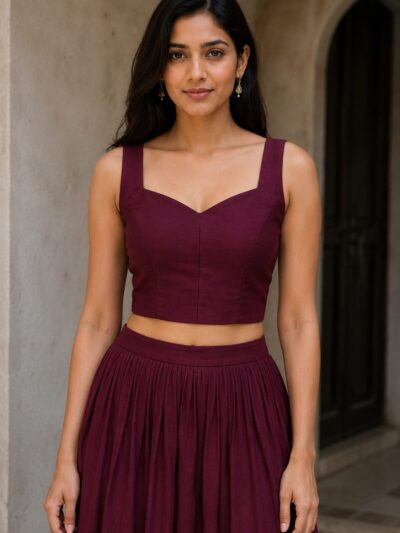 Deep Red Sweetheart Neck Blouse
