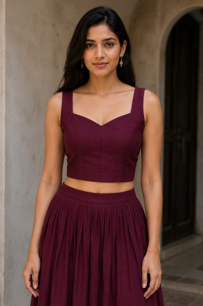 Deep Red Sweetheart Neck Blouse