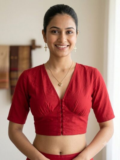Deep Red Deep V-Neck Blouse