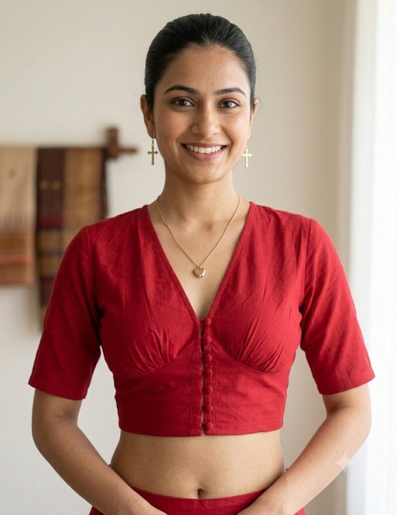 Deep Red Deep V-Neck Blouse