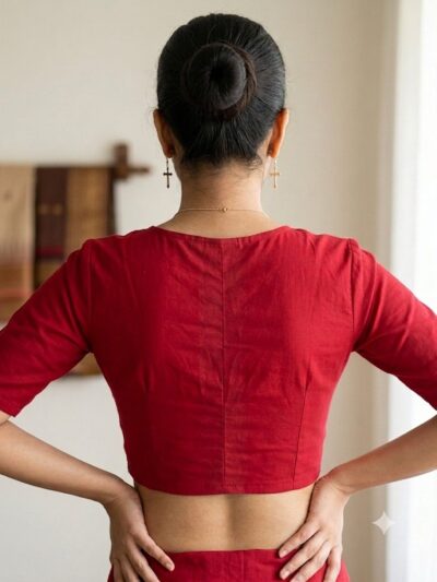 Deep Red Deep V-Neck Blouse