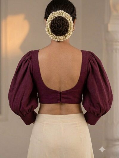 Deep Wine Square-Scoop Neckline Blouse