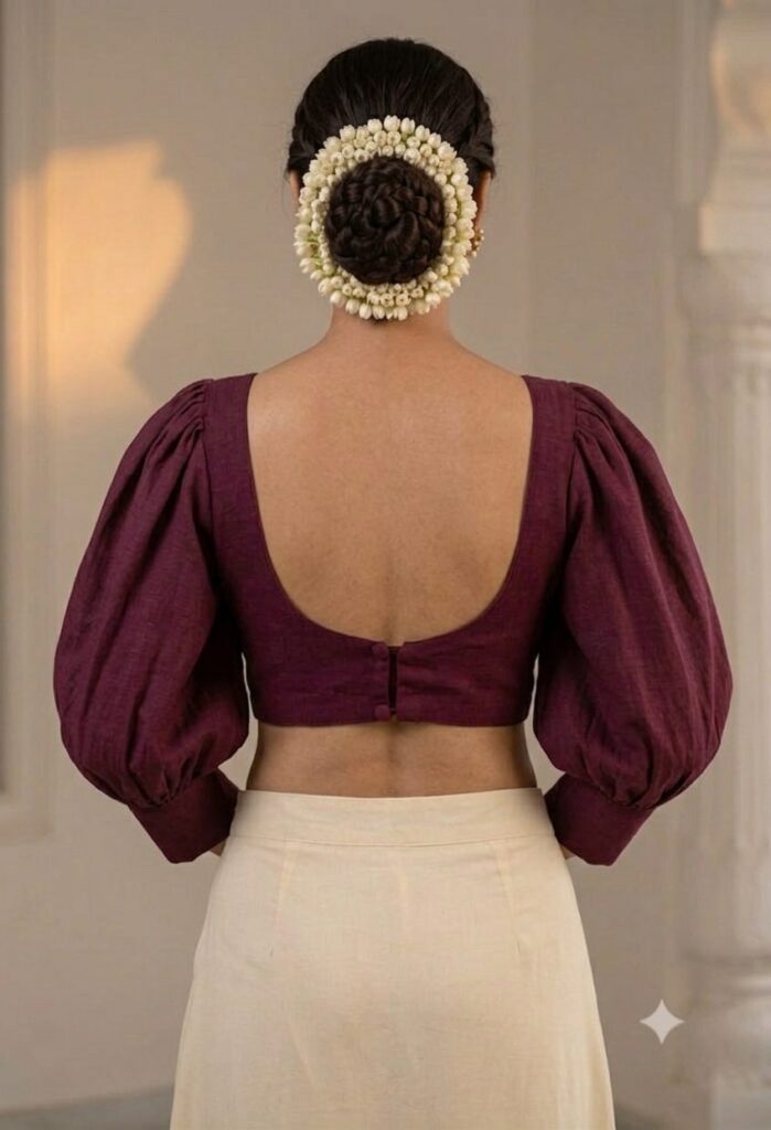 Deep Wine Square-Scoop Neckline Blouse