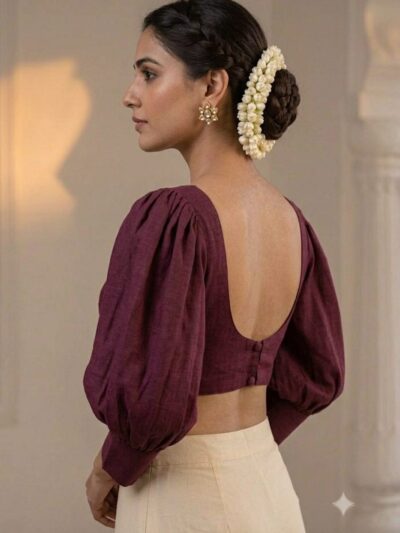 Deep Wine Square-Scoop Neckline Blouse