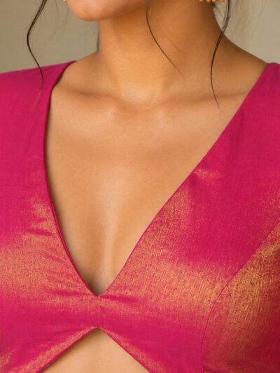 Fuchsia Pink Deep V-Neck Blouse