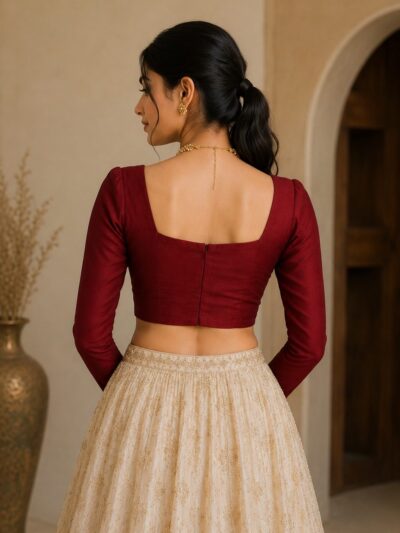 Maroon / Wine Square Neckline Blouse