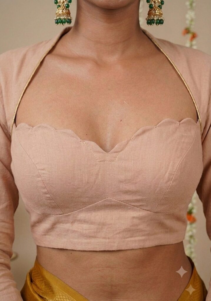 Blush Beige Sweetheart Neck Blouse