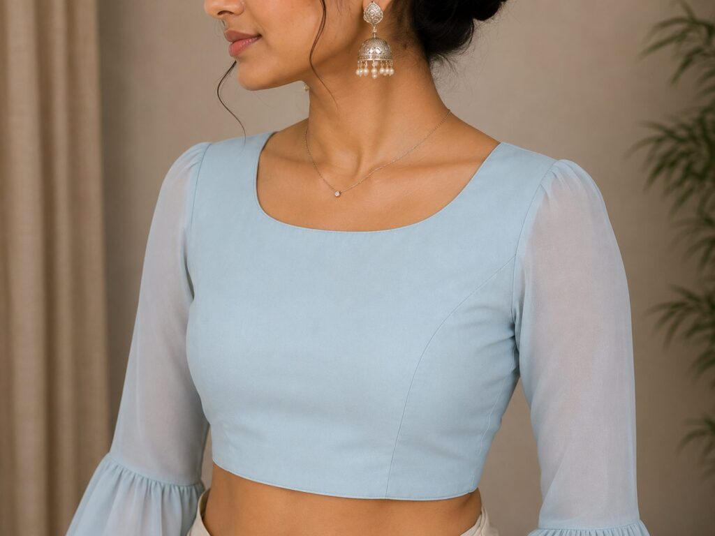 Power Blue Square Neck Blouse