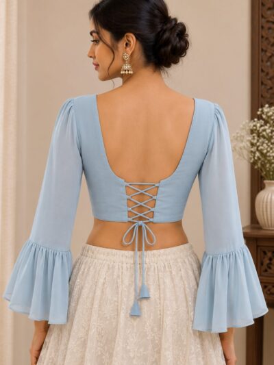 Power Blue Square Neck Blouse