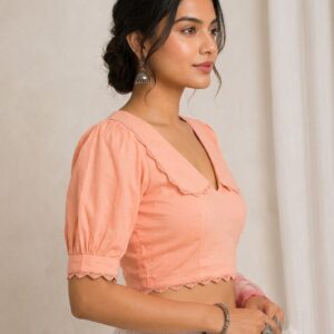 Peach Pink Deep V-Neck Blouse