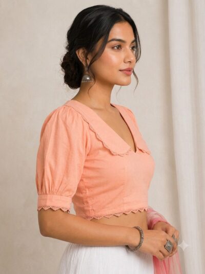 Peach Pink Deep V-Neck Blouse