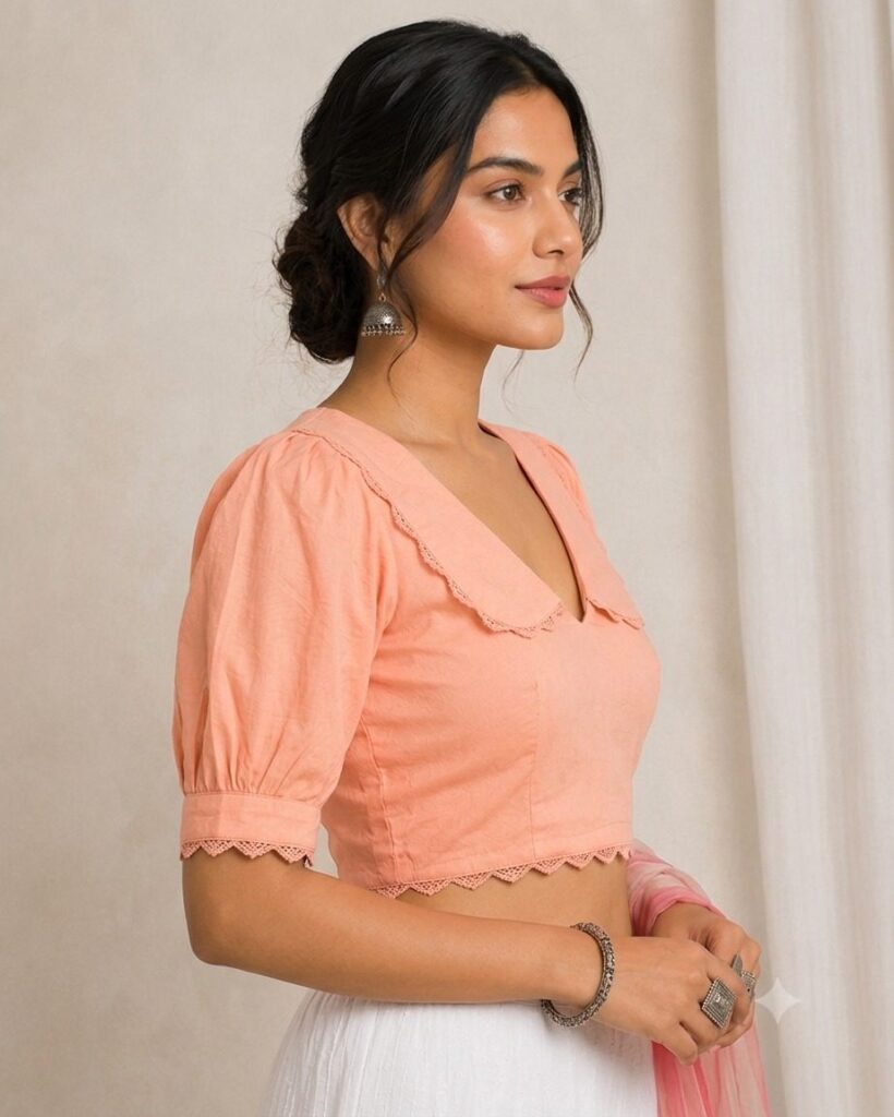 Peach Pink Deep V-Neck Blouse