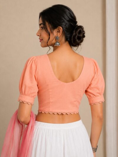 Peach Pink Deep V-Neck Blouse