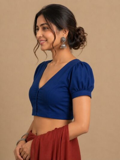 Royal Blue Deep V-Neck Blouse