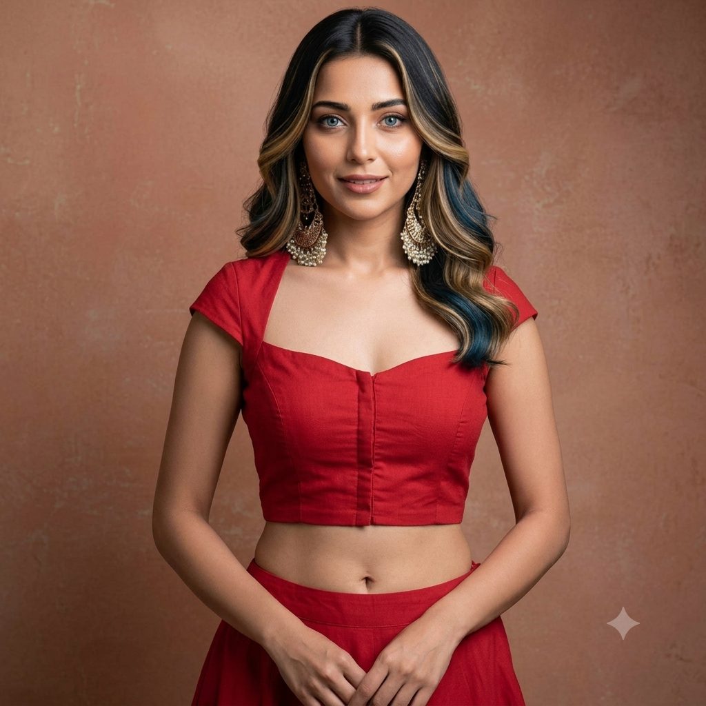 Red Crimson Sweetheart Neck Blouse