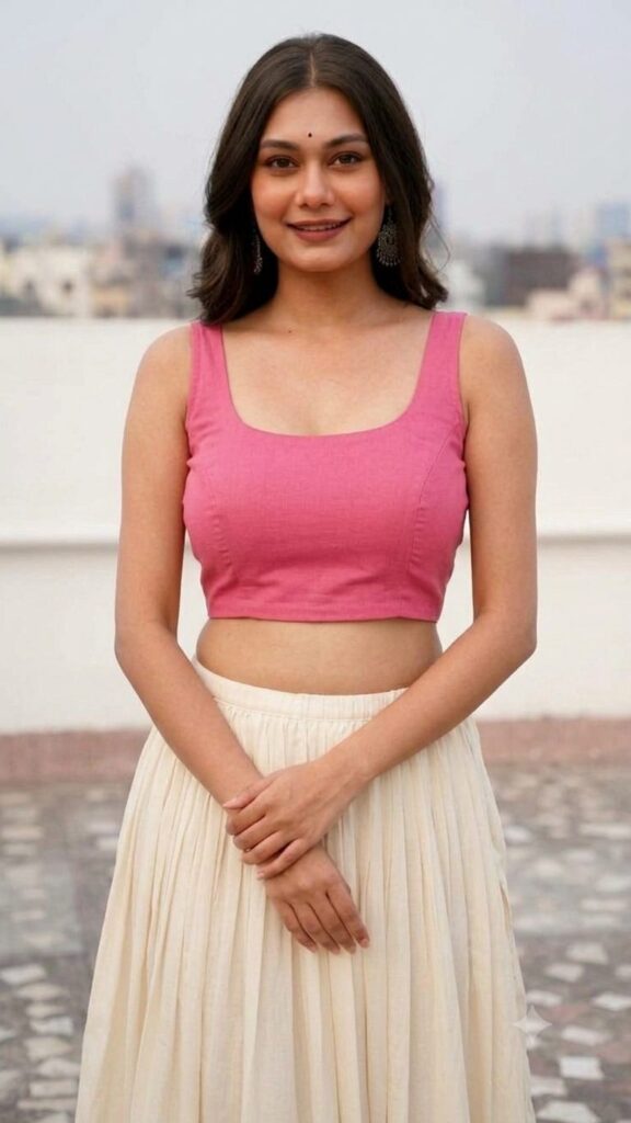 Rose Pink Wide Scoop Neck Blouse