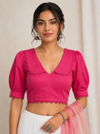 Rani Pink Deep V-Neck Blouse