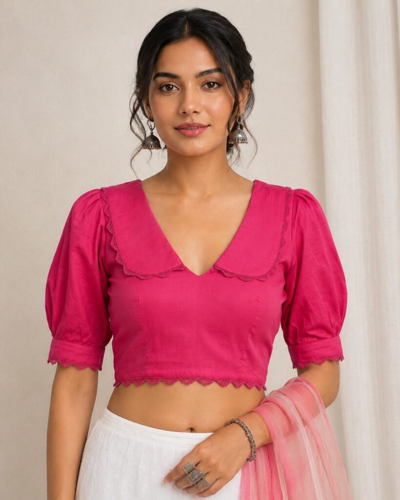 Rani Pink Deep V-Neck Blouse