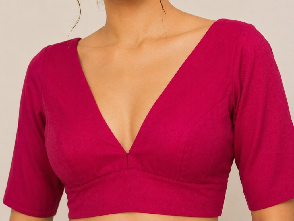 Raspberry Pink Deep V-Neck Blouse