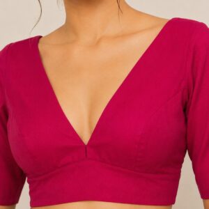 Raspberry Pink Deep V-Neck Blouse