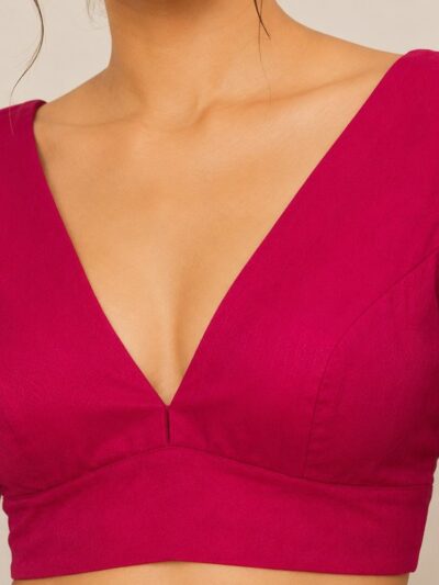 Raspberry Pink Deep V-Neck Blouse