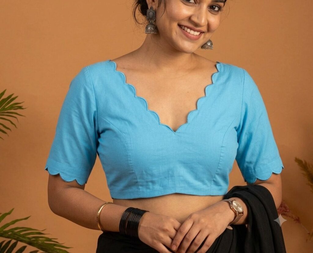 Sky Blue V-Neck Blouse