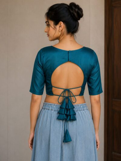 Deep Teal Blue Round Neckline Blouse