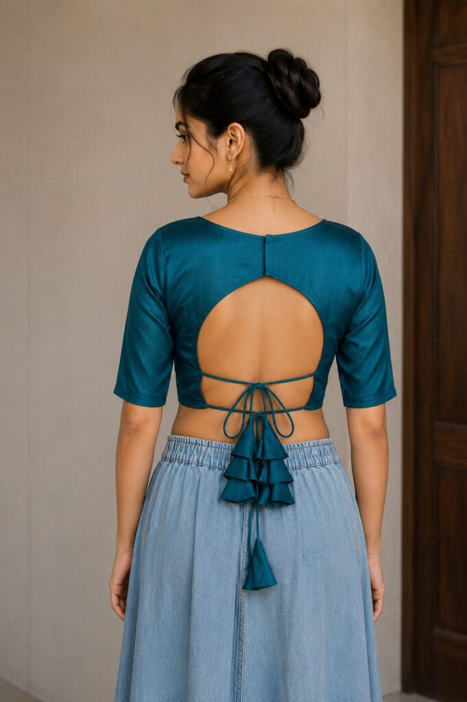 Deep Teal Blue Round Neckline Blouse